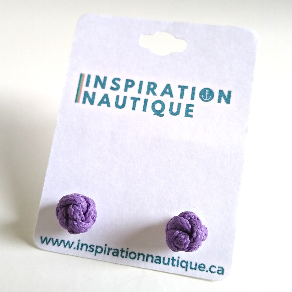 Boucles d'oreilles nautiques, boutons en noeud de sifflet de bosco, Lilas