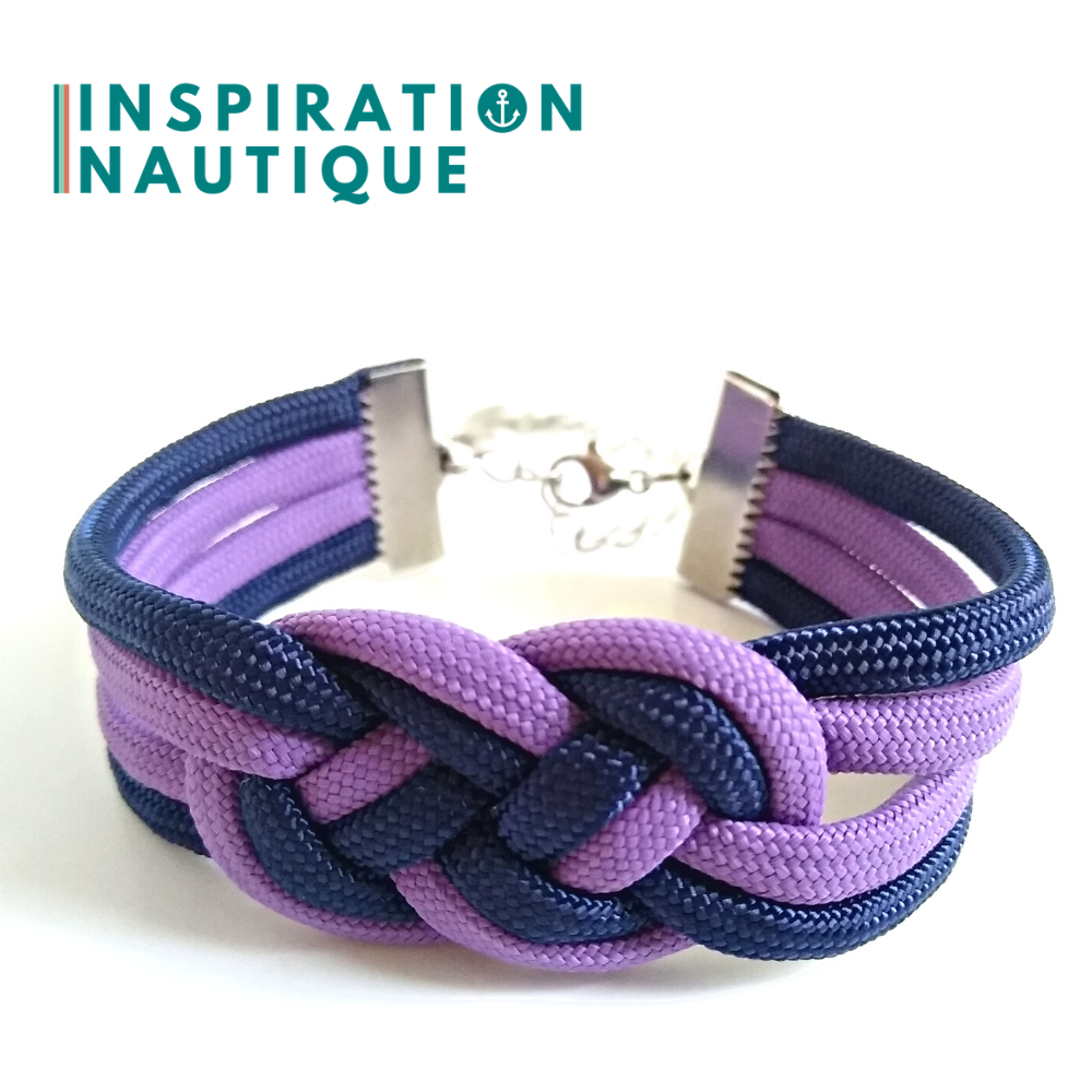 Bracelet marin avec noeud de carrick double unisexe, en paracorde 550 et acier inoxydable, Lilas et marine