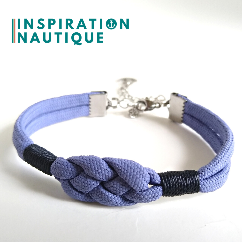 Bracelet marin avec noeud de carrick, unisexe, en paracorde 550 et acier inoxydable, Lavande mauve, surliure marine, Medium