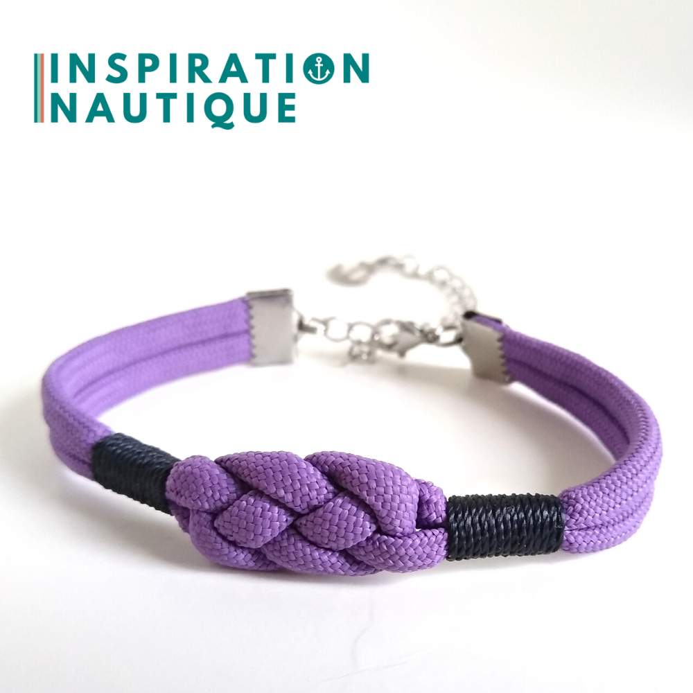 Bracelet marin avec noeud de carrick, unisexe, en paracorde 550 et acier inoxydable, Lilas
