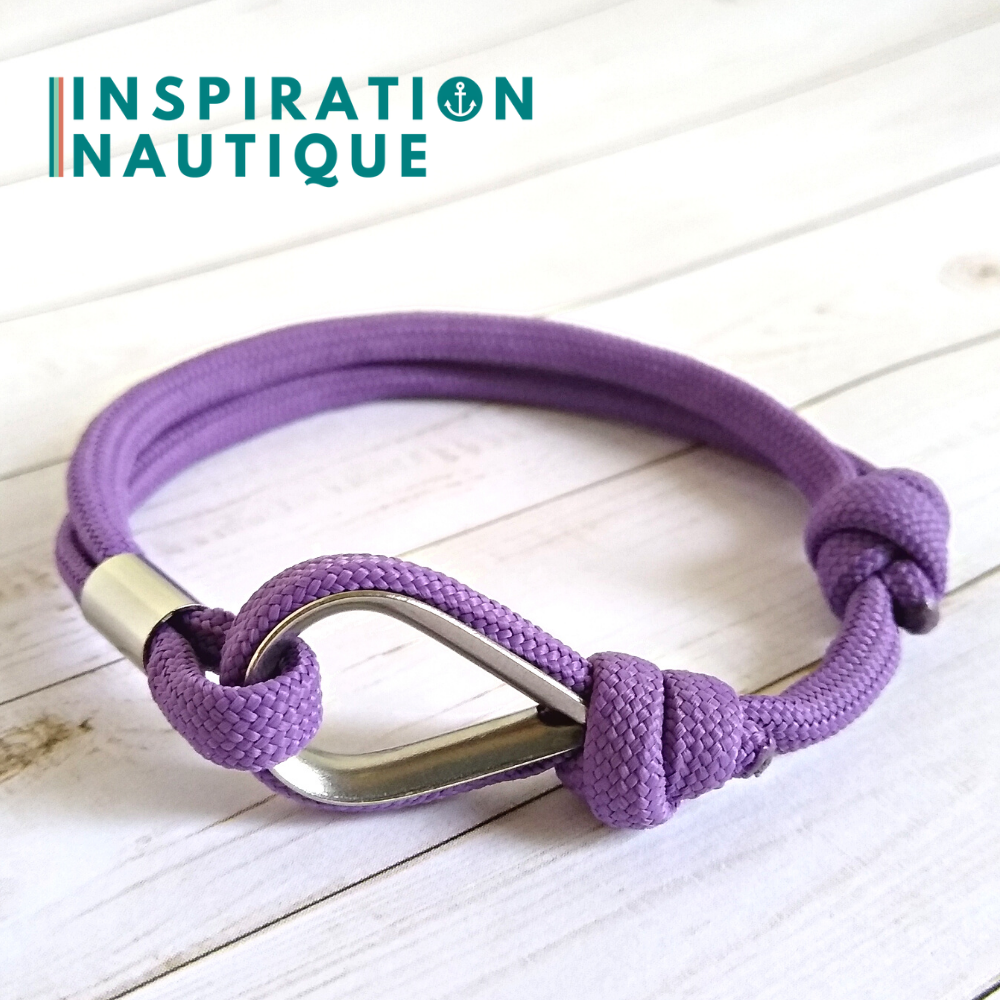 Bracelet marin avec cosse et noeud de pêcheur, Lilas, Medium