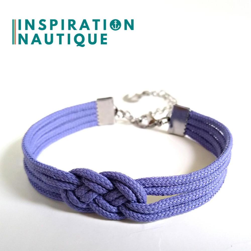 Bracelet marin avec mini noeud de carrick double unisexe, en petite paracorde et acier inoxydable, Lavande mauve