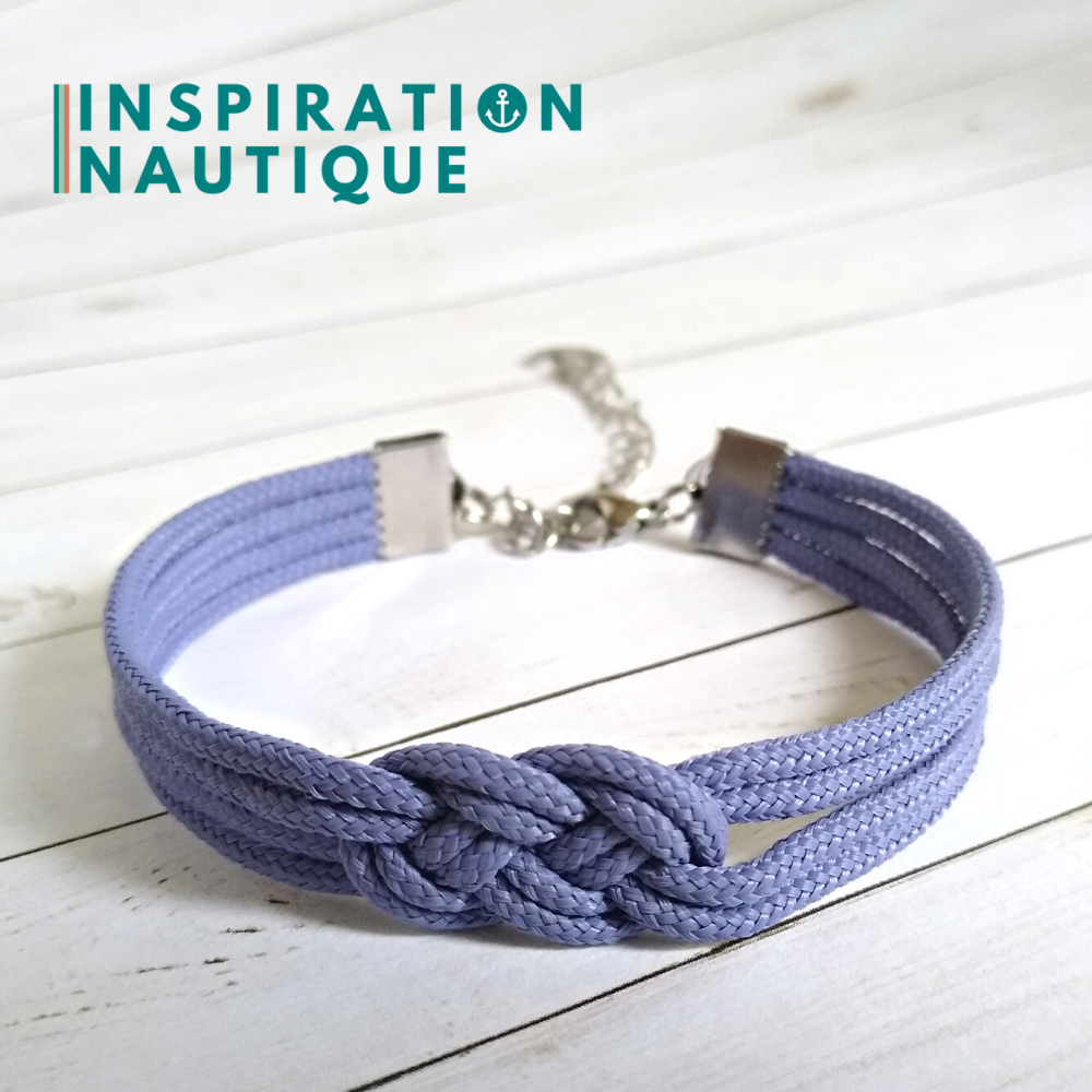 Bracelet marin avec mini noeud de carrick double unisexe, en petite paracorde et acier inoxydable, Lavande mauve