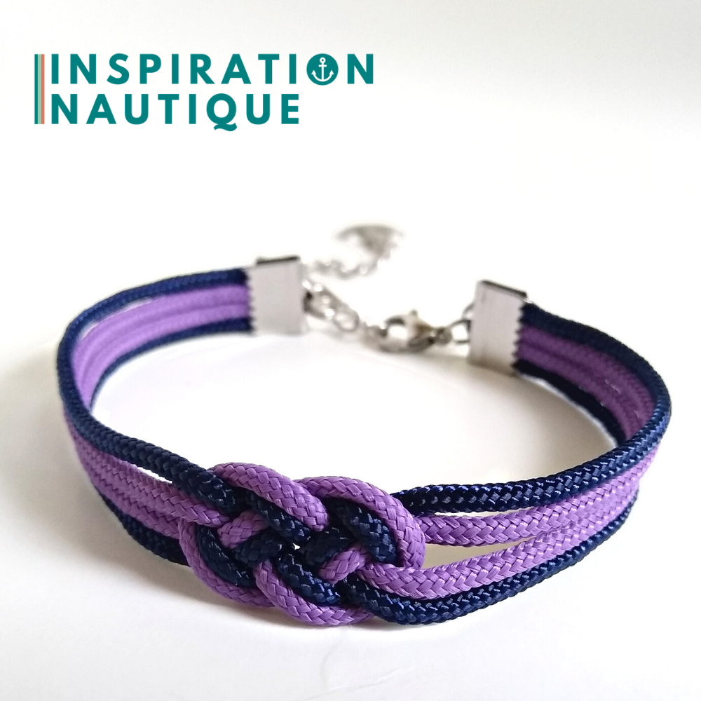Bracelet marin avec mini noeud de carrick double unisexe, en petite paracorde et acier inoxydable, Lilas et marine