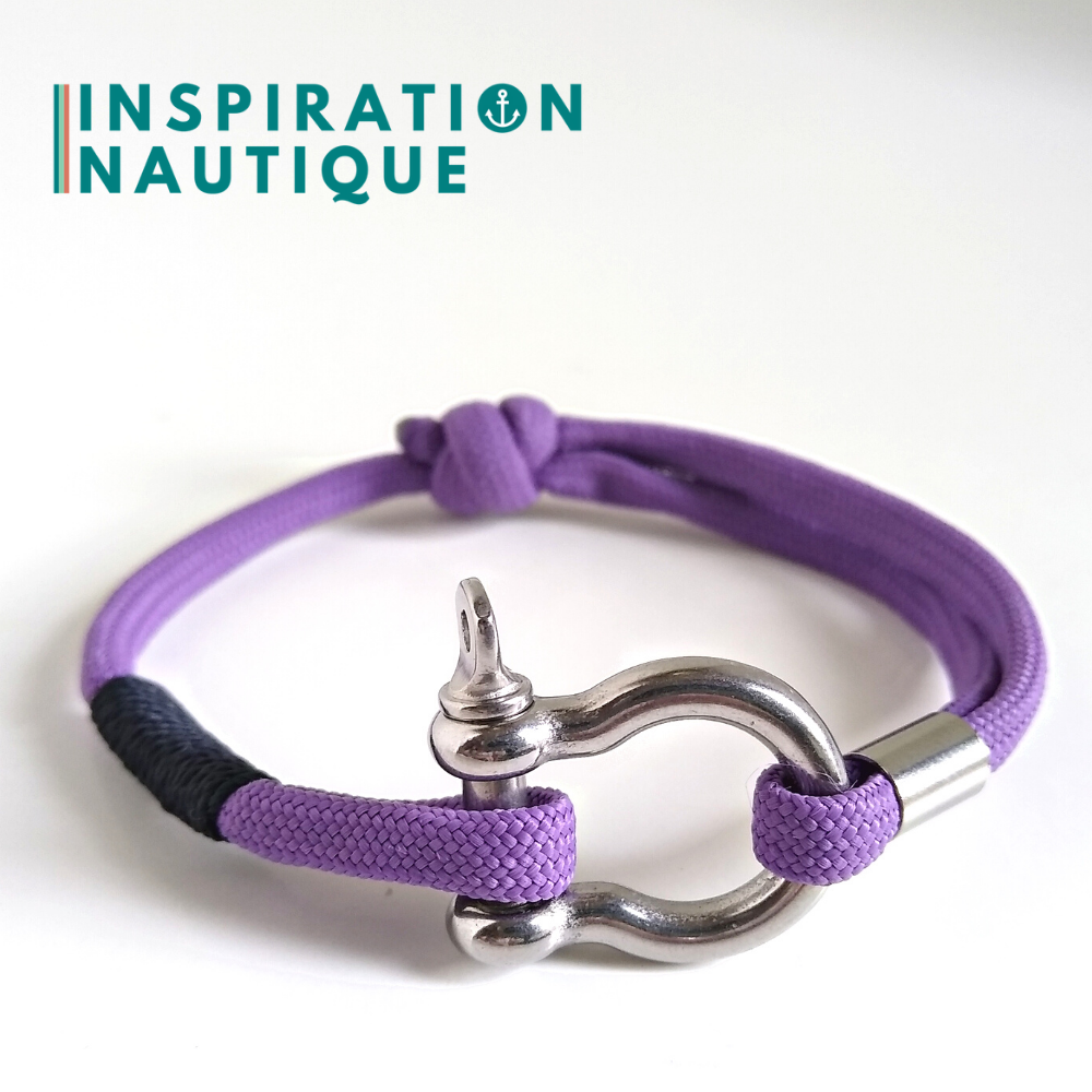 Bracelet marin avec manille en paracorde 550 et acier inoxydable, ajustable, Lilas