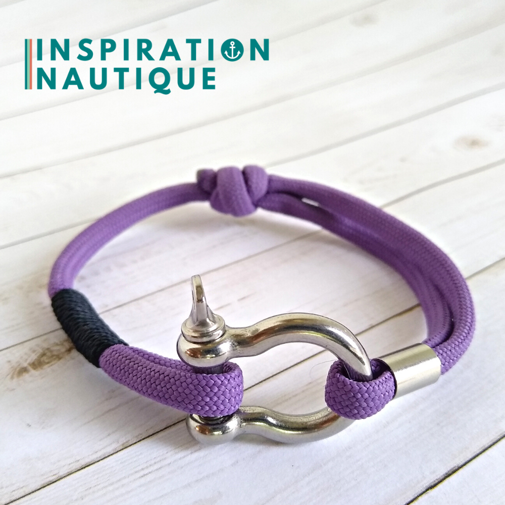 Bracelet marin avec manille en paracorde 550 et acier inoxydable, ajustable, Lilas