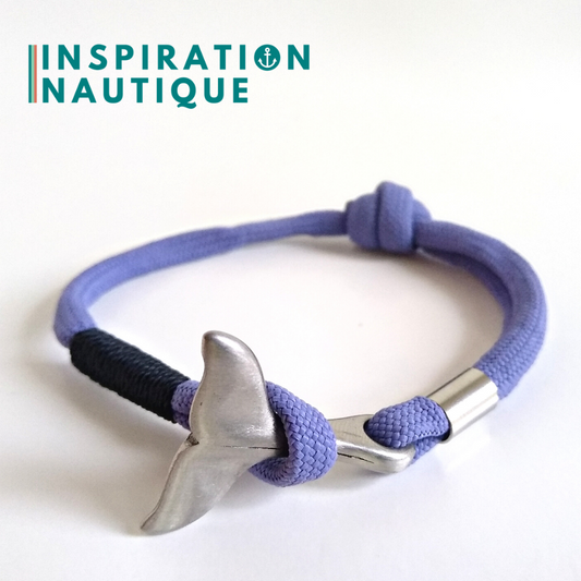 Bracelet marin avec queue de baleine en paracorde 550 et acier inoxydable, ajustable, Lavande mauve, Surliure marine, Medium