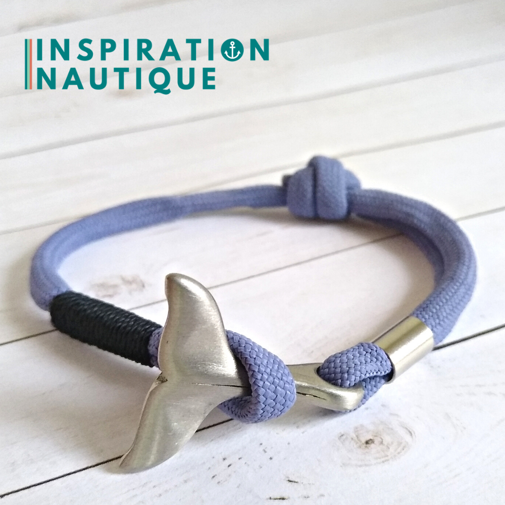 Bracelet marin avec queue de baleine pour femme ou homme en paracorde 550 et acier inoxydable, ajustable, Lavande mauve