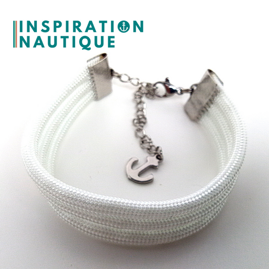 Bracelet marin triple rayures en paracorde 550 et acier inoxydable, Blanc, Medium