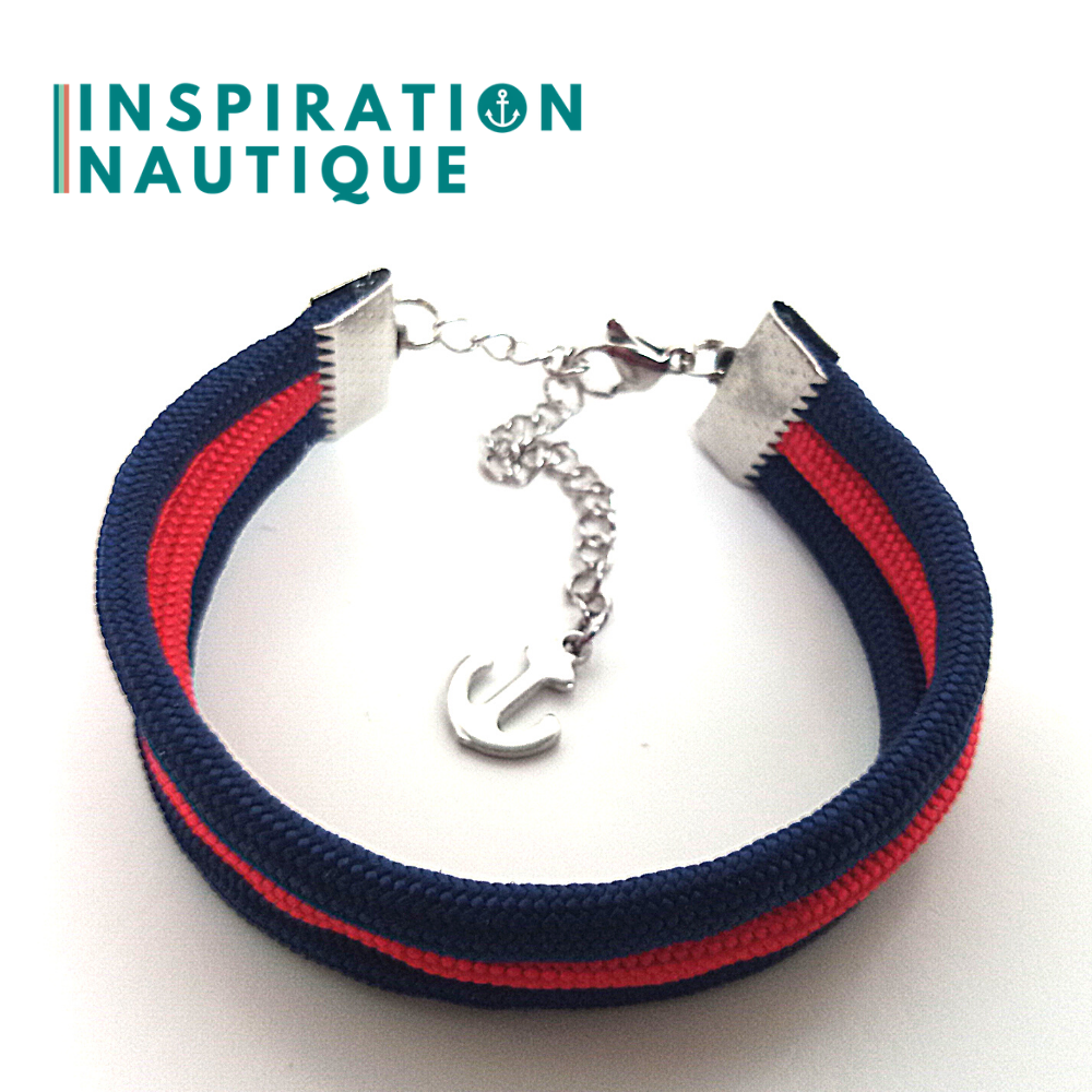Bracelet marin triple rayures en paracorde 550 et acier inoxydable, Marine et rouge, Medium