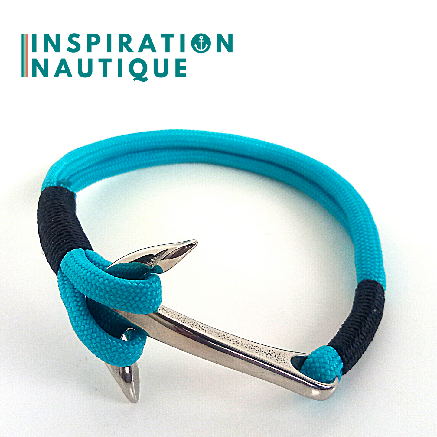 Bracelet marin avec ancre en paracorde 550 et acier inoxydable, Turquoise