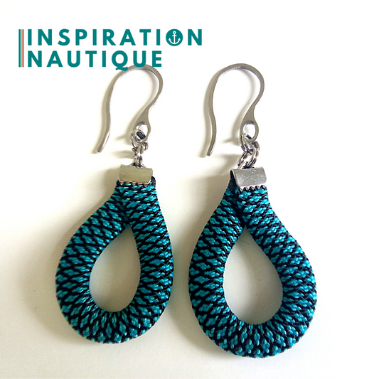 Boucles d'oreilles Goutte, Turquoise et noir, diamants