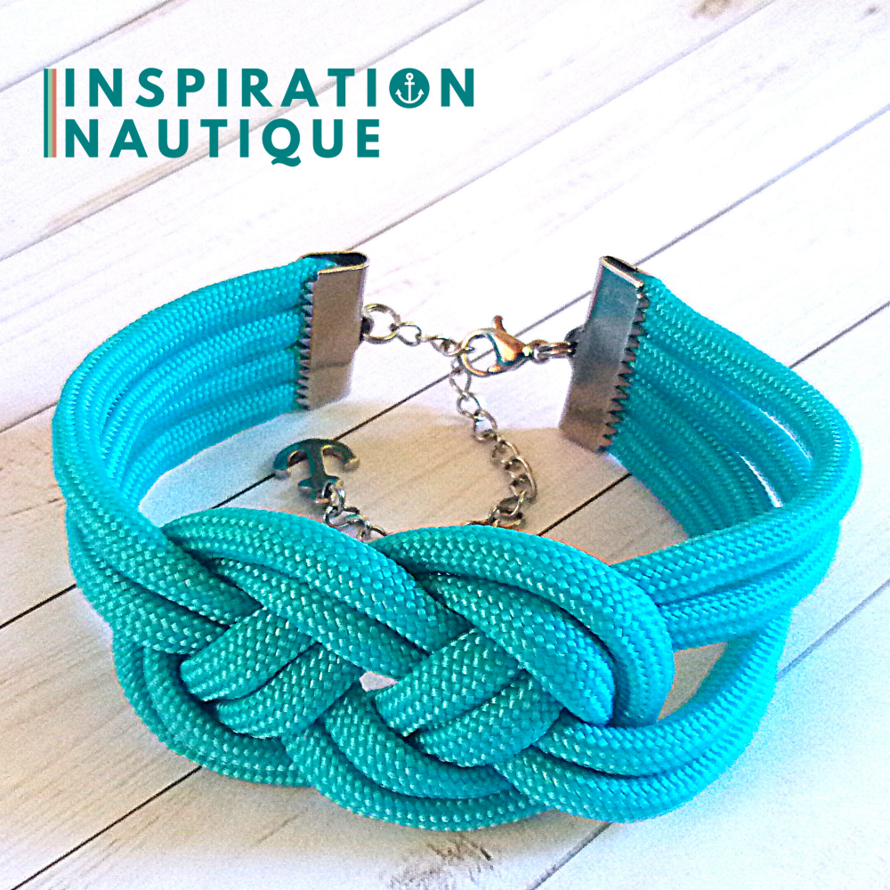 Bracelet marin avec noeud de carrick double unisexe, en paracorde 550 et acier inoxydable, Turquoise