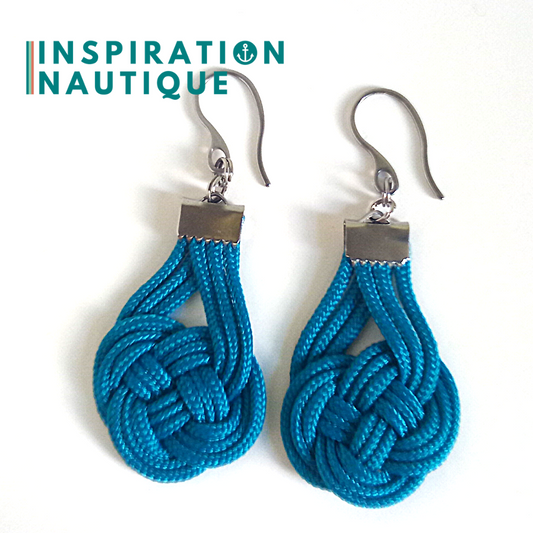 Boucles d'oreilles Double Coin Knot, Bleu Caraïbes