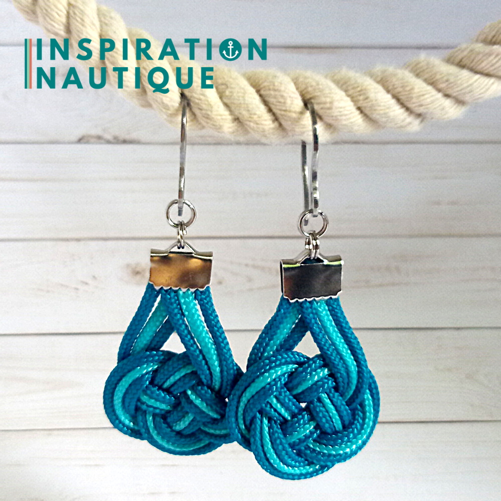 Boucles d'oreilles Double Coin Knot, Turquoise et bleu Caraïbes
