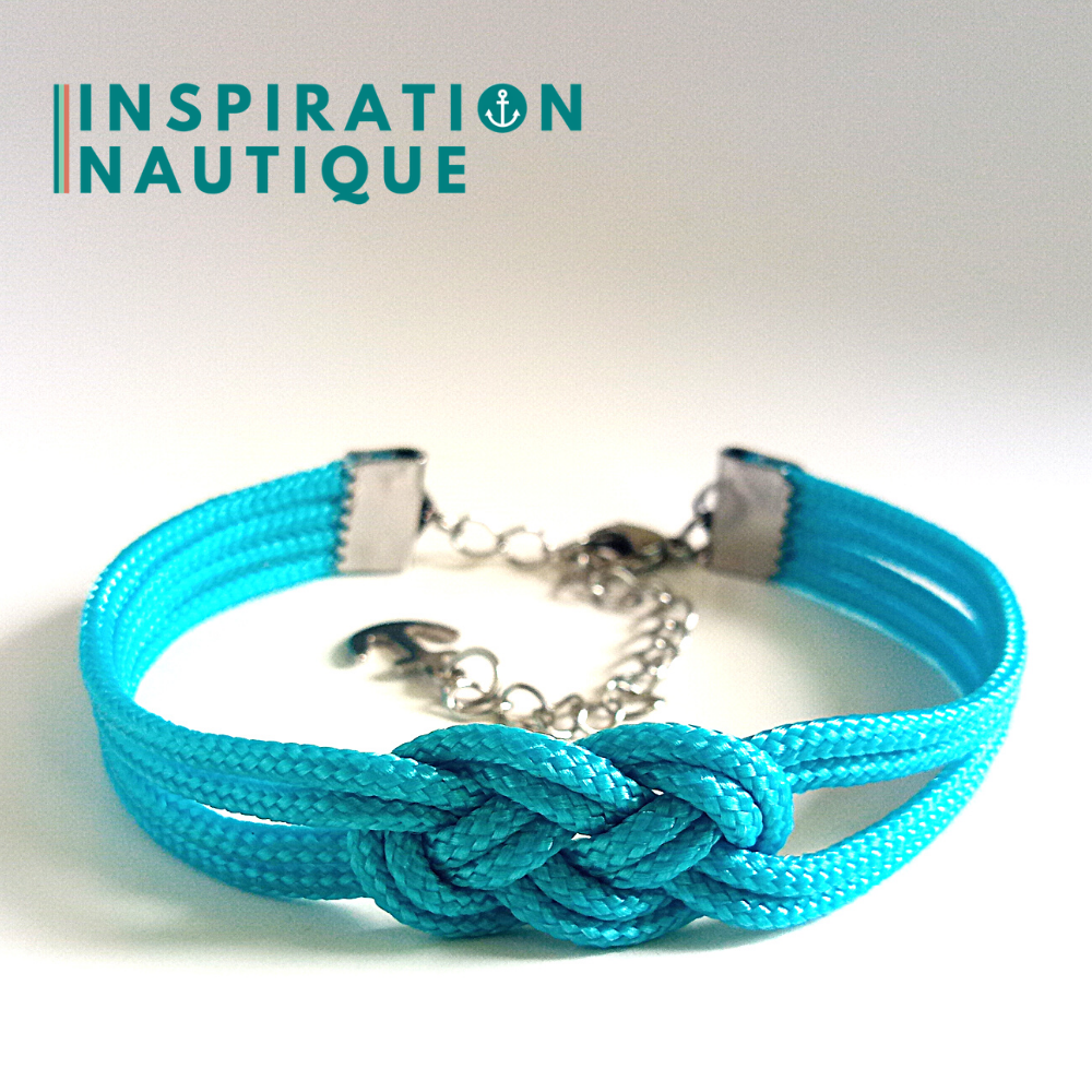 Bracelet marin avec mini noeud de carrick double unisexe, en petite paracorde et acier inoxydable, Turquoise