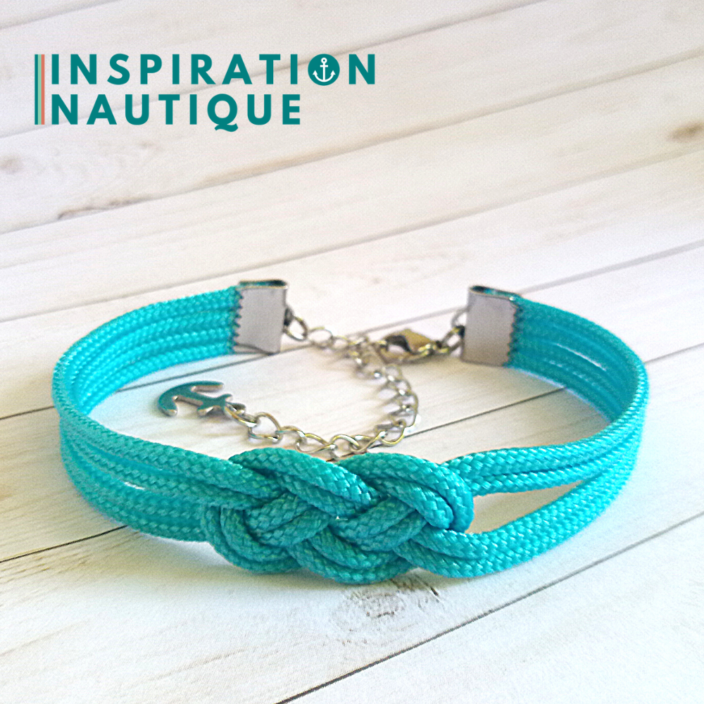 Bracelet marin avec mini noeud de carrick double unisexe, en petite paracorde et acier inoxydable, Turquoise