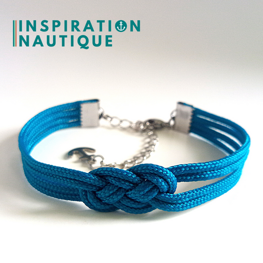 Bracelet marin avec mini noeud de carrick double, en petite paracorde et acier inoxydable, Bleu Caraïbes, Medium