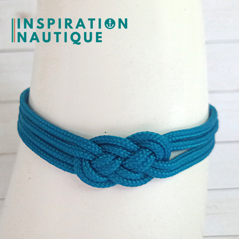 Bracelet marin avec mini noeud de carrick double unisexe, en petite paracorde et acier inoxydable, Bleu Caraïbes