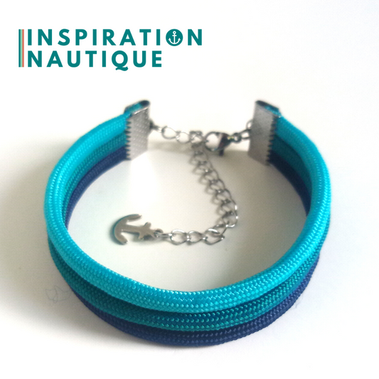 Bracelet marin triple rayures en paracorde 550 et acier inoxydable, Turquoise, sarcelle et marine, Medium