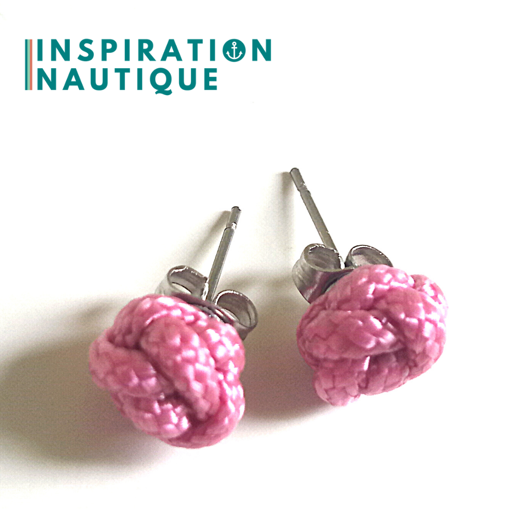 Boucles d'oreilles nautiques, boutons en noeud de sifflet de bosco, Lavande rose