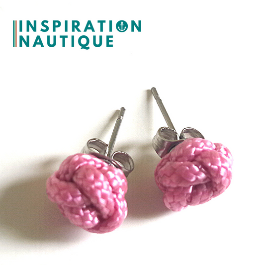 Boucles d'oreilles nautiques, boutons en noeud de sifflet de bosco, Lavande rose