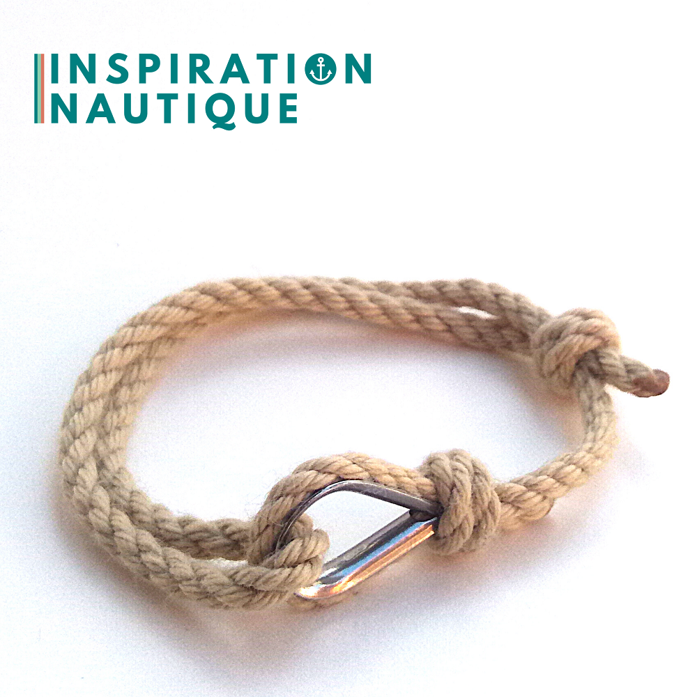 Bracelet marin avec cosse en cordage de bateau authentique et acier inoxydable