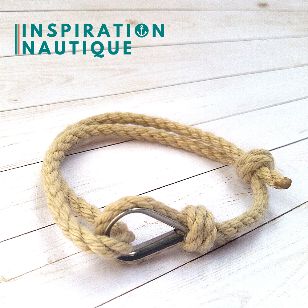 Bracelet marin avec cosse en cordage de bateau authentique et acier inoxydable