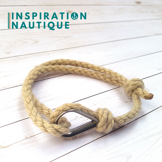 Bracelet marin avec cosse en cordage de bateau authentique et acier inoxydable