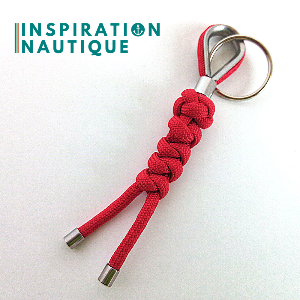 Porte-clé noeud de sifflet de bosco et noeud de serpent, rouge