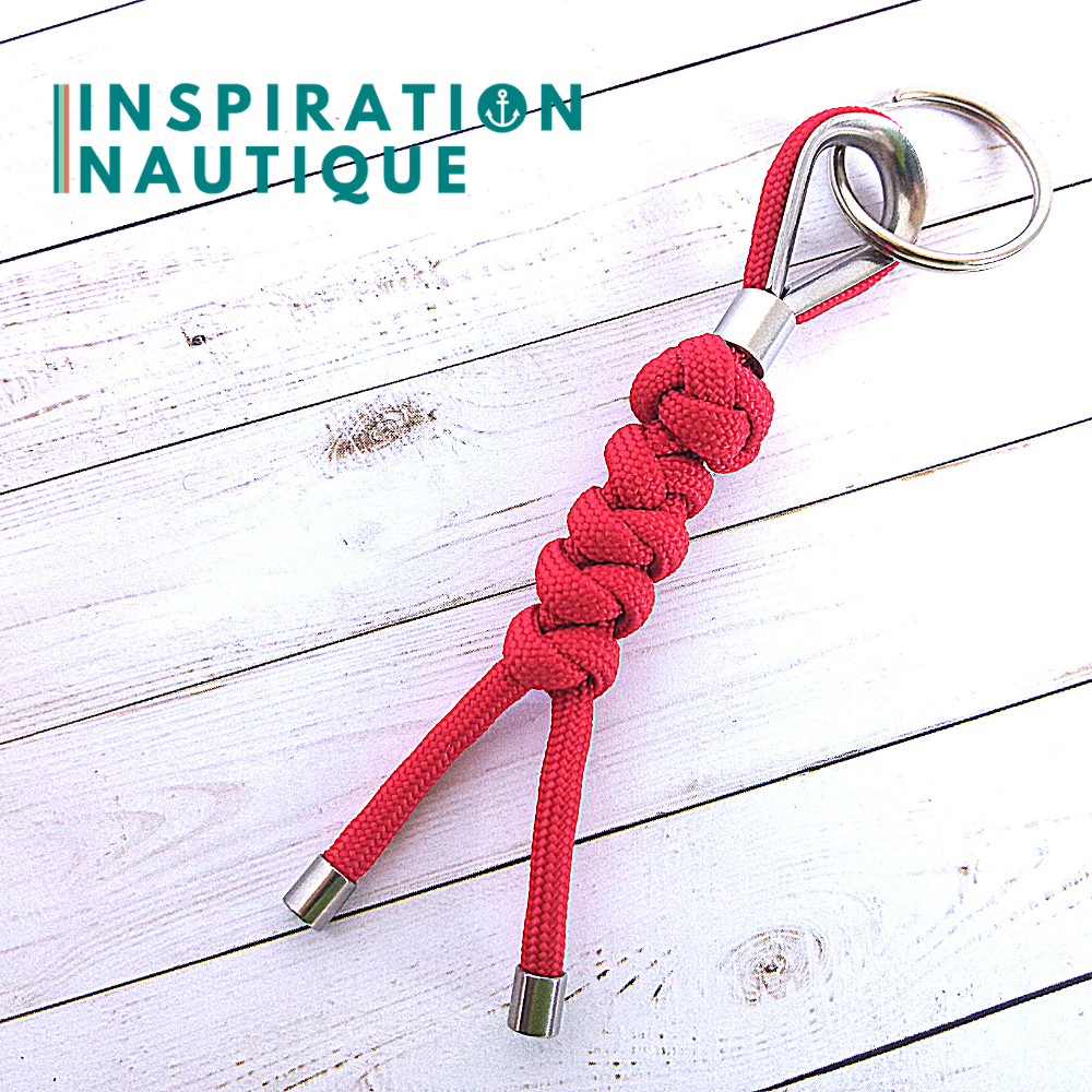 Porte-clé noeud de sifflet de bosco et noeud de serpent, rouge