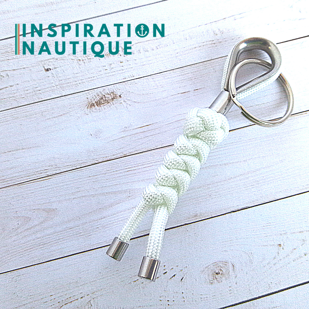 Boatswain's whistle knot and snake knot key ring, white