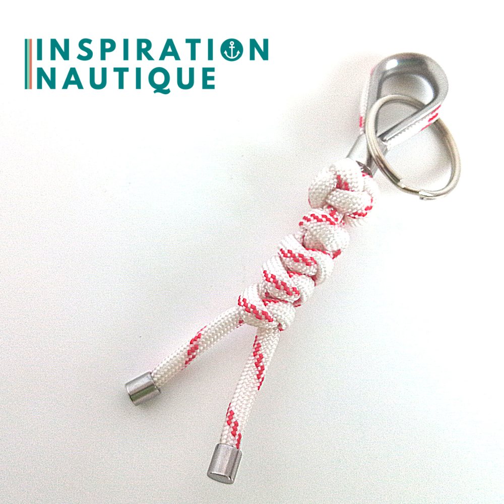 Porte-clé noeud de sifflet de bosco et noeud de serpent, blanc avec traceur rouge