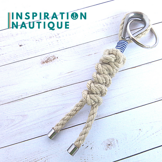 Porte-clé noeud de sifflet de bosco et noeud de serpent en cordage vintage, Naturel