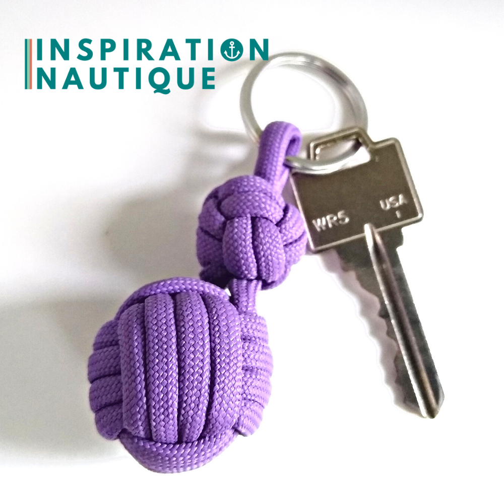 Porte-clé noeud poing de singe et double noeud de sifflet de bosco, Lilas