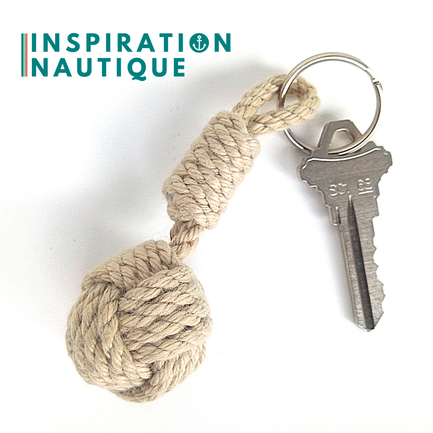 Porte-clé en noeud poing de singe en cordage de bateau vintage naturel
