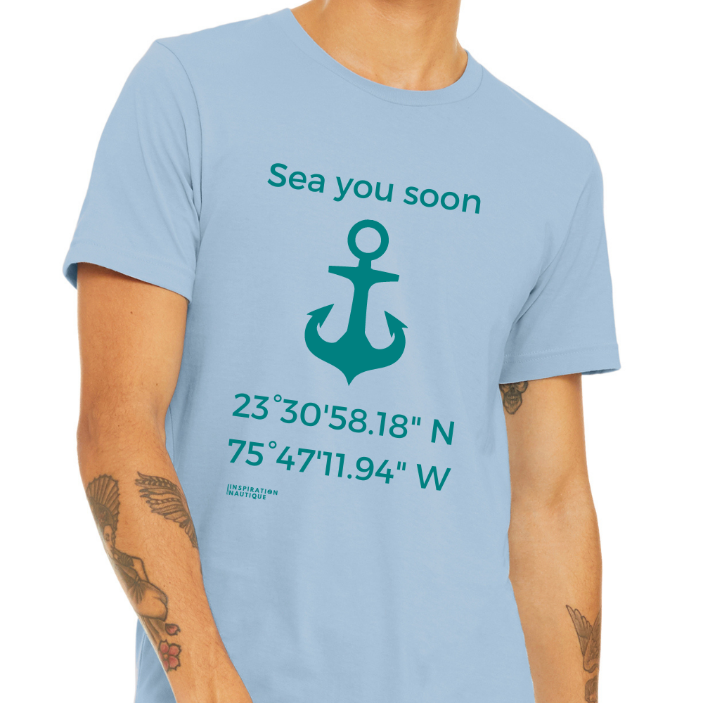 T-shirt unisexe : Sea you soon (ancre) - Visuel sarcelle