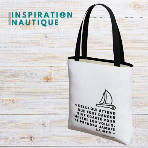 Sac fourre-tout - Celui qui attend que tout danger soit écarté... - Noir sur fond blanc