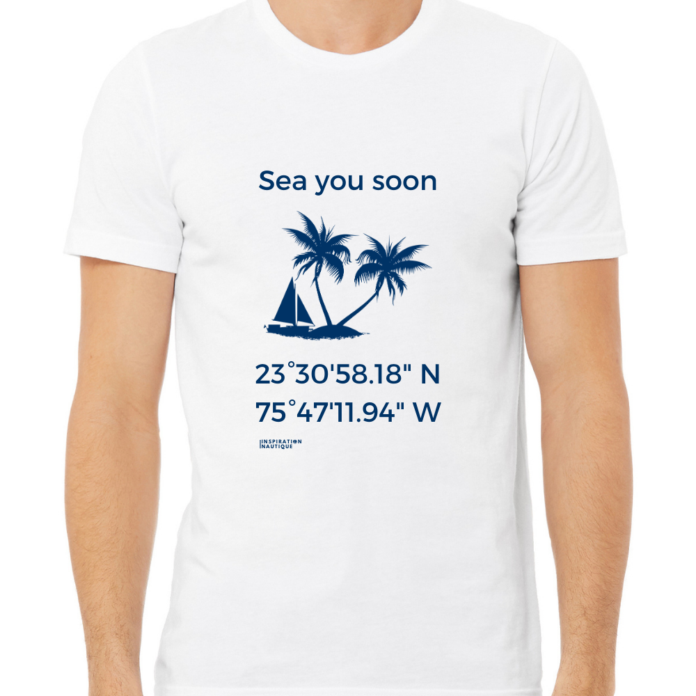 Unisex t-shirt: Sea you soon (sailboat and island) - Marine visual