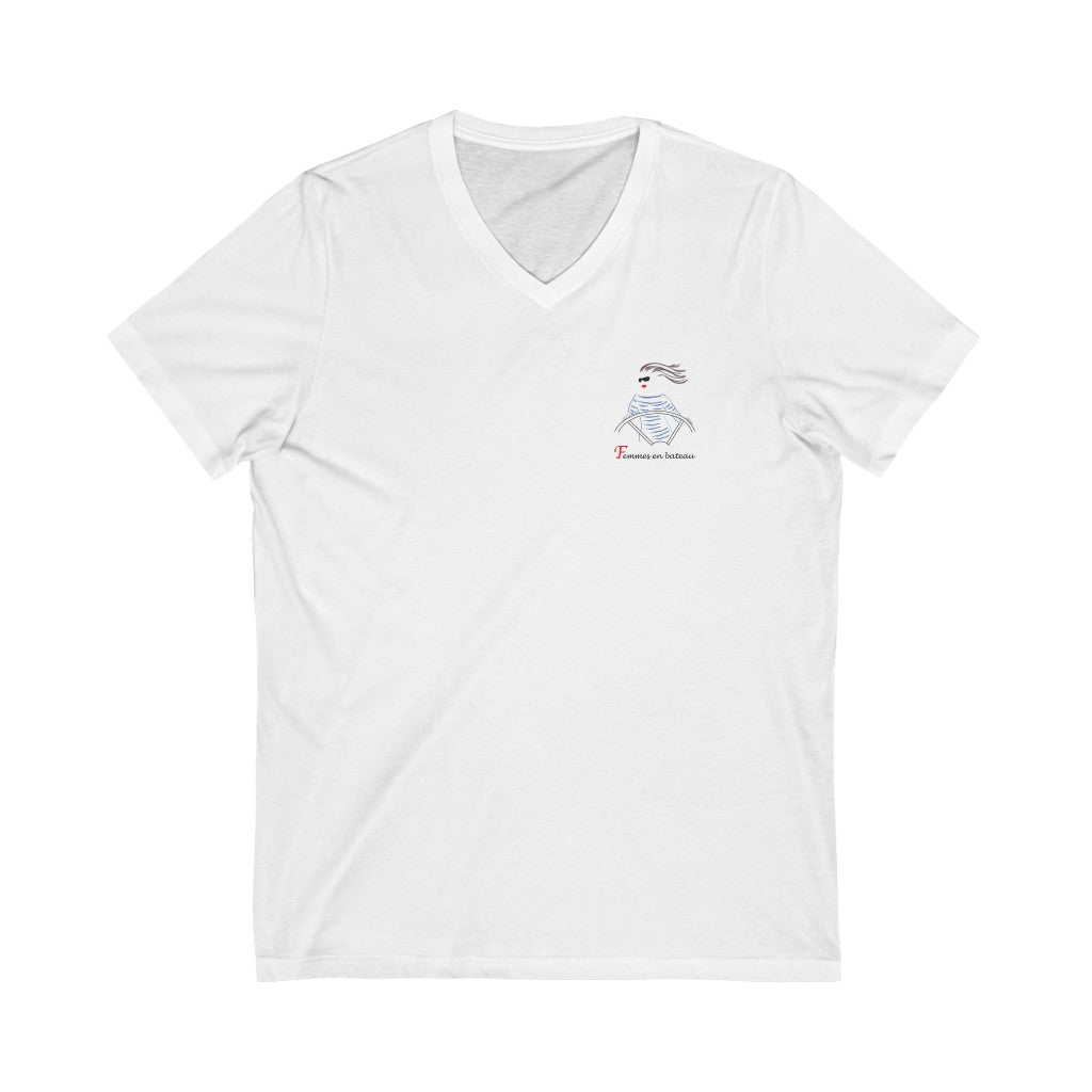 T-shirt unisexe col en V - Femmes en bateau (logo à l'avant)