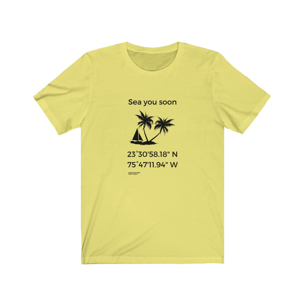 Unisex t-shirt: Sea you soon (sailboat and island) - Black visual