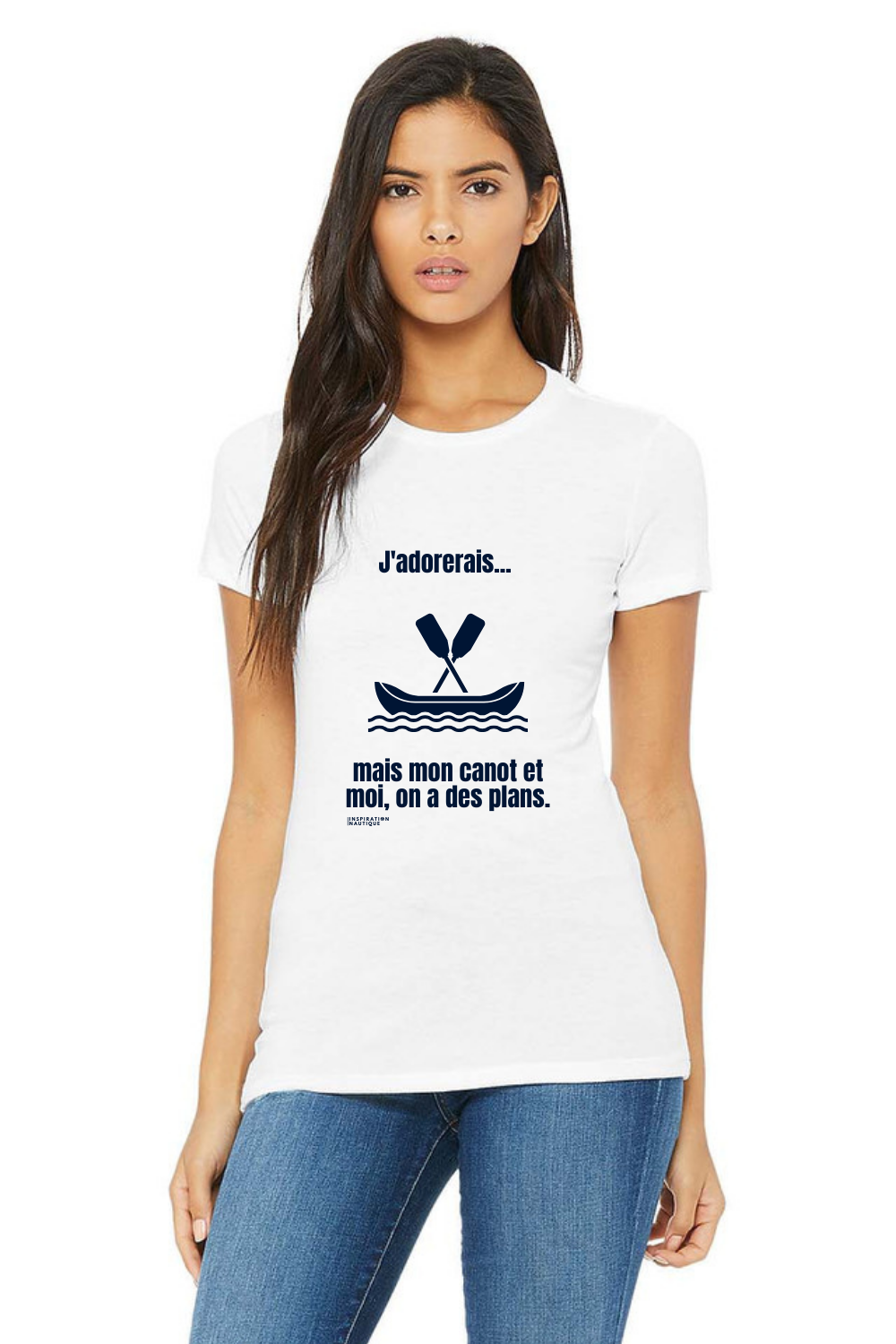 T-shirt femme - J'adorerais... mais mon canot et moi, on a des plans - Visuel marine