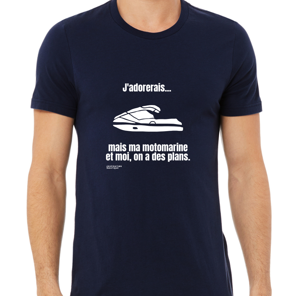 T-shirt unisexe col rond - J'adorerais... mais ma motomarine et moi, on a des plans - Visuel blanc