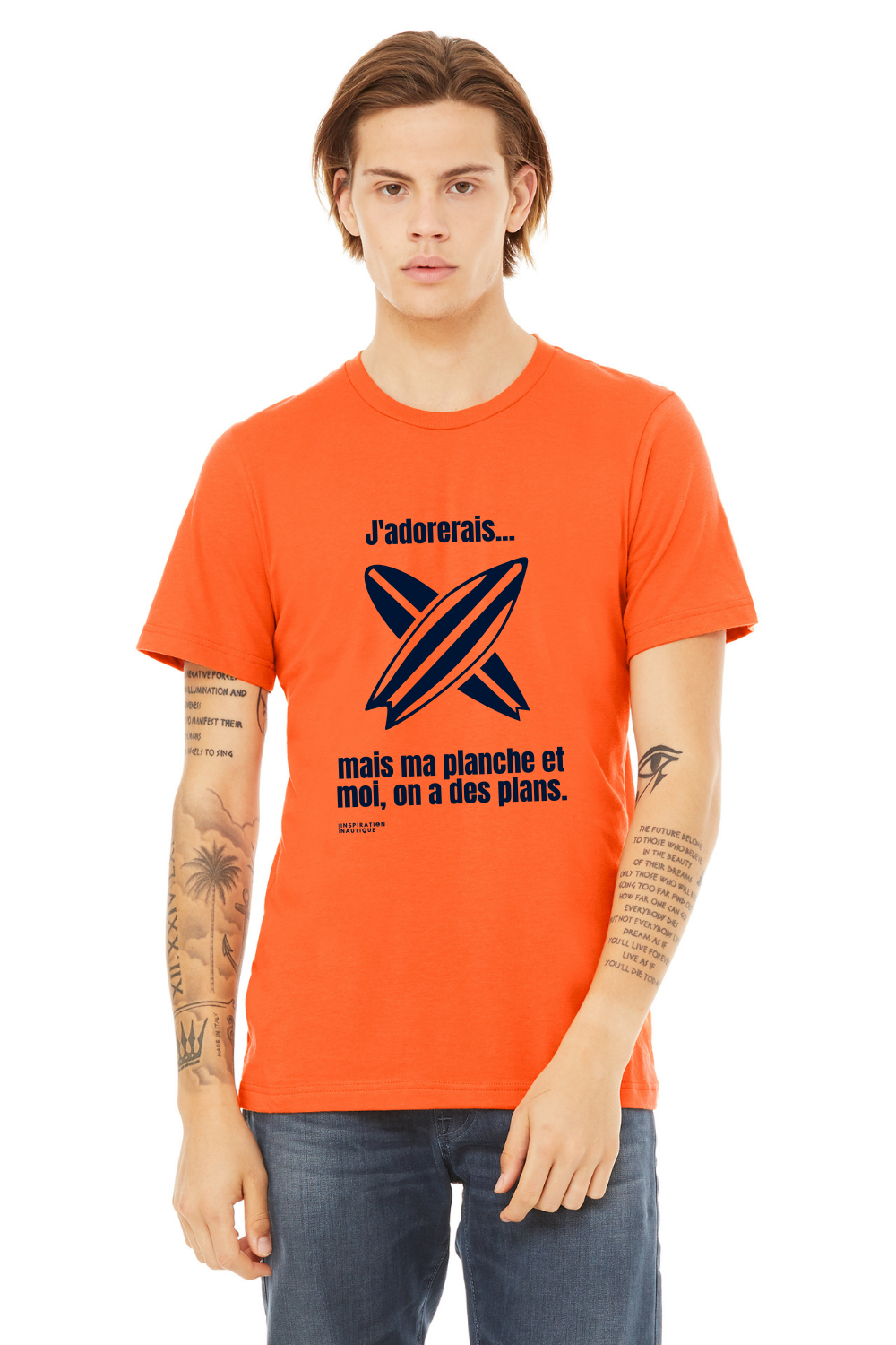 T-shirt unisexe col rond - J'adorerais... mais ma planche et moi, on a des plans - Visuel marine