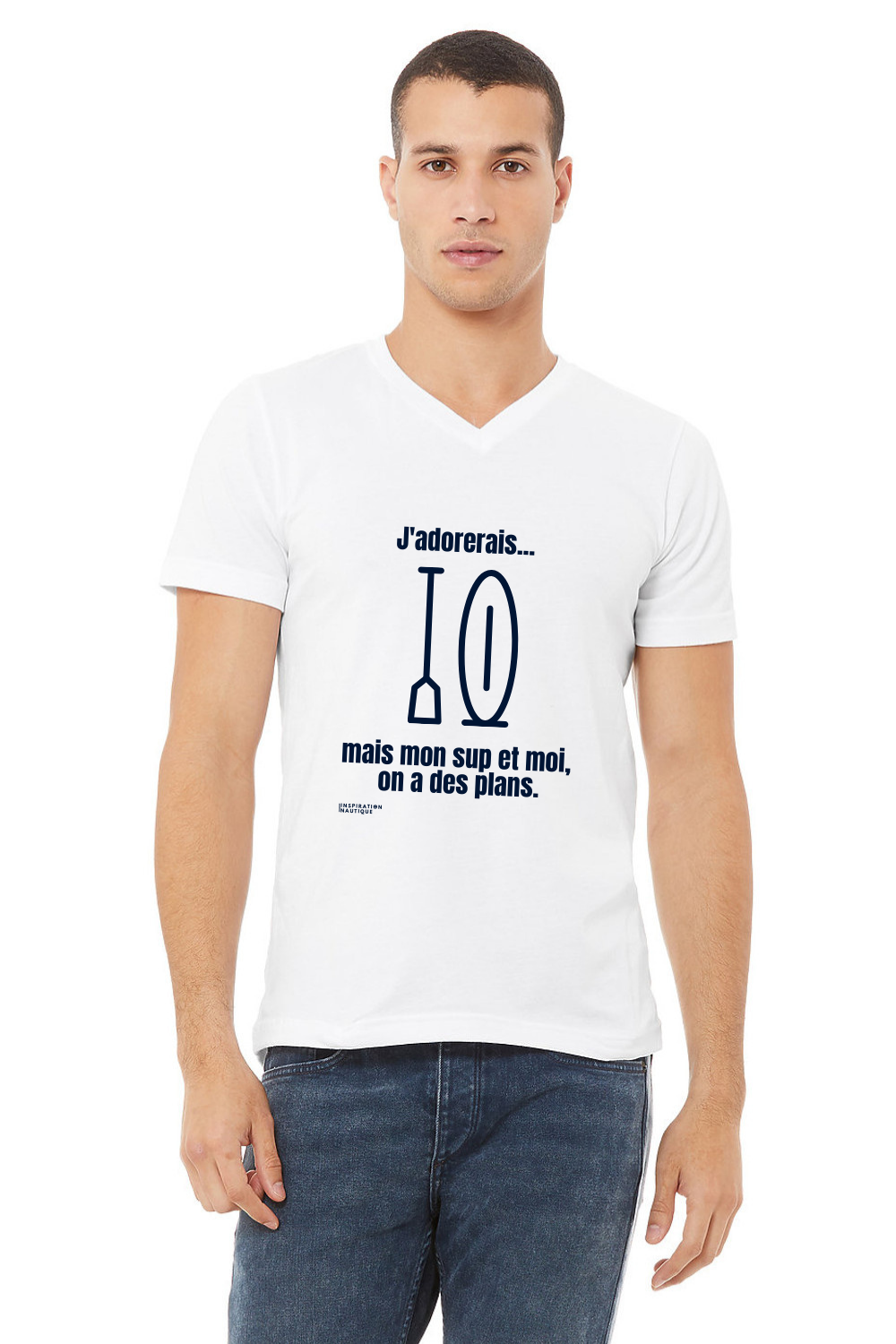 T-shirt unisexe col en V - J'adorerais... mais mon SUP et moi, on a des plans - Visuel marine