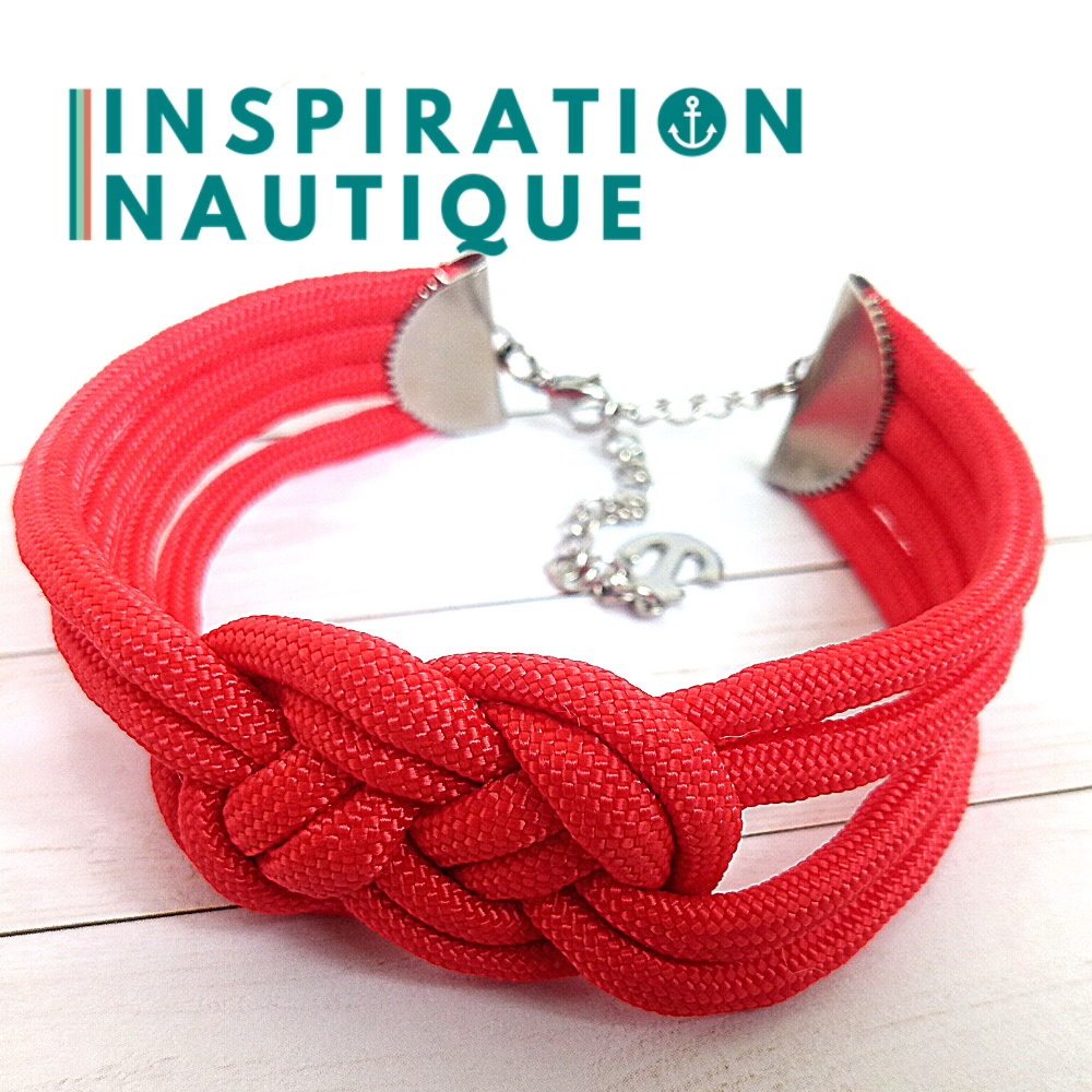 Bracelet marin avec noeud de carrick double, en paracorde 550 et acier inoxydable, Rouge, Medium