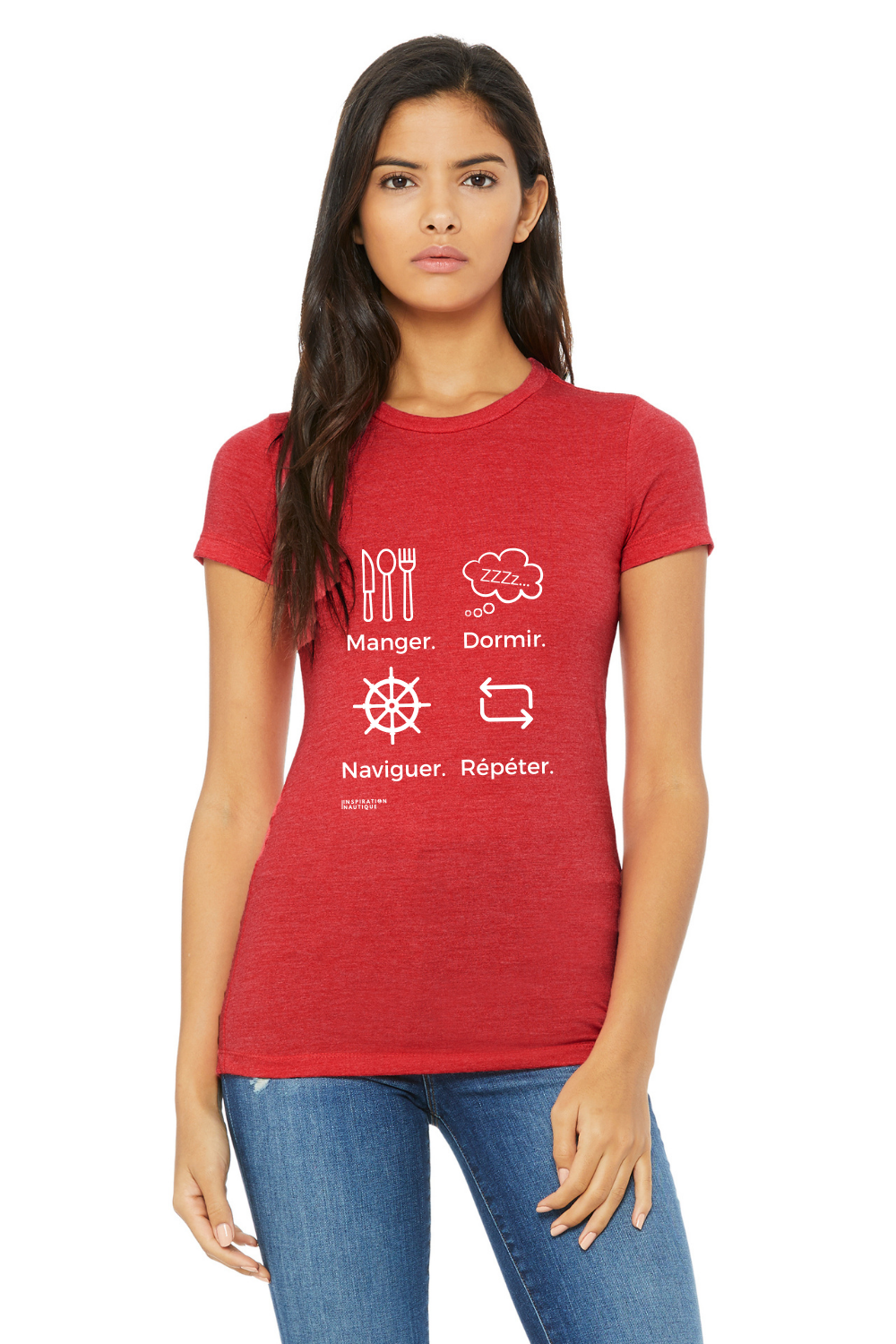 T-shirt femme - Manger, dormir, naviguer, répéter (roue) - Visuel blanc