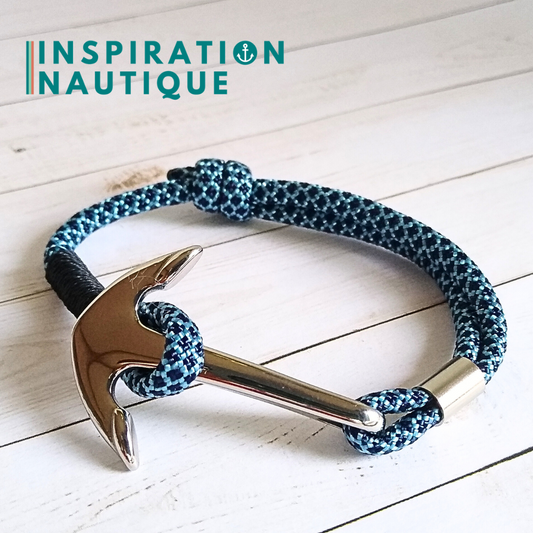 Bracelet marin avec ancre en paracorde 550 et acier inoxydable, ajustable, Marine et bleu pâle, diamants