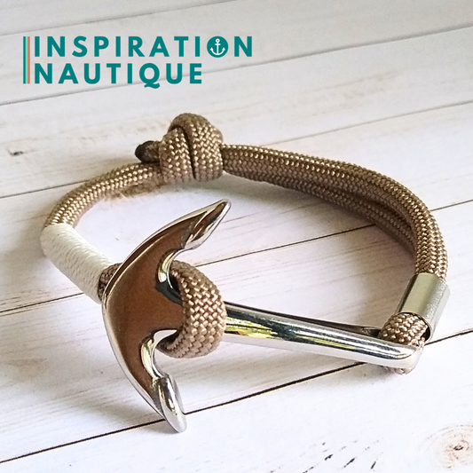 Bracelet marin avec ancre en paracorde 550 et acier inoxydable, ajustable, Sable