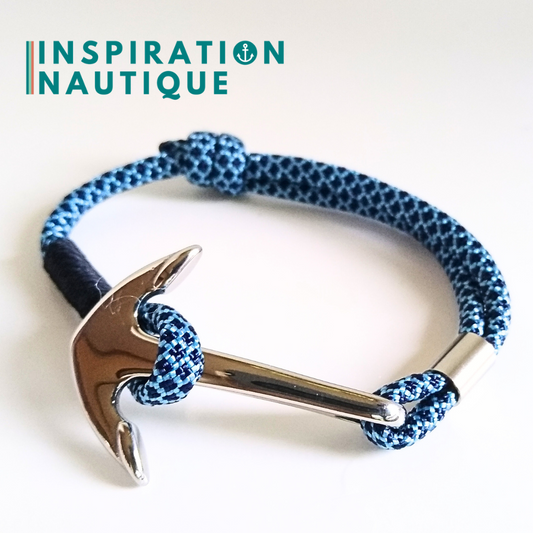 Bracelet marin avec ancre en paracorde 550 et acier inoxydable, ajustable, Marine et bleu pâle, diamants, surliure marine, Small